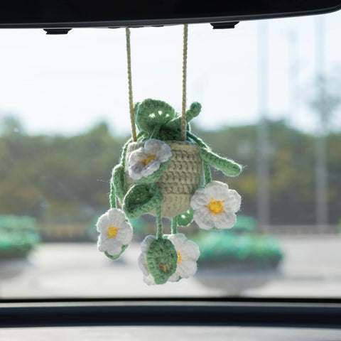 YSHomy Crochet Car Hanging Plants with White Flowers