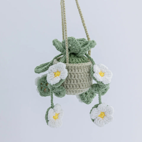 YSHomy Crochet Car Hanging Plants with White Flowers