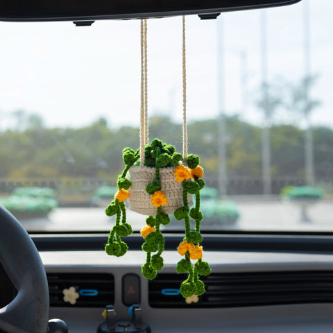 YSHomy Crochet Car Mirror Hanging Plants with Yellow Flowers