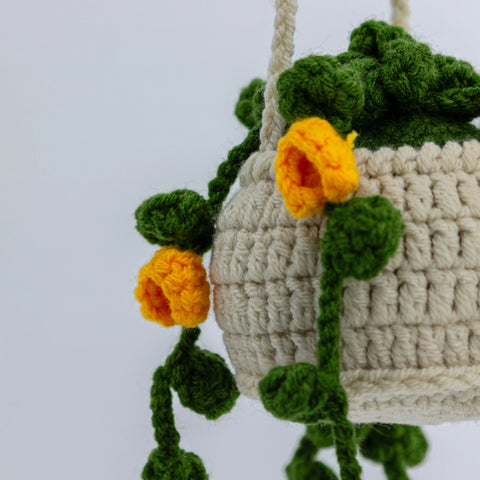 YSHomy Crochet Car Mirror Hanging Plants with Yellow Flowers