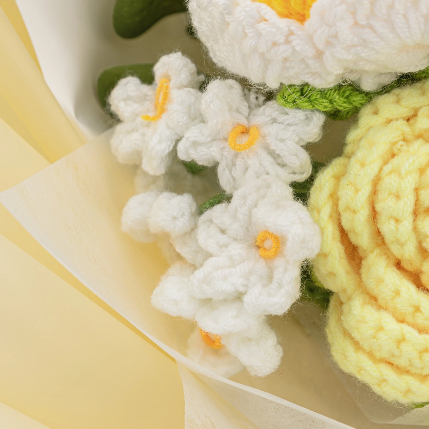 YSHomy Wrapped Handmade Crochet Flowers with Yellow Rose Bouquet