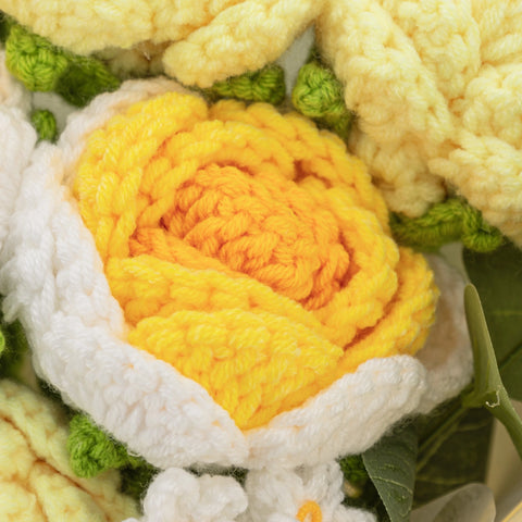 Wrapped Handmade Crochet Flowers with Yellow Rose Bouquet